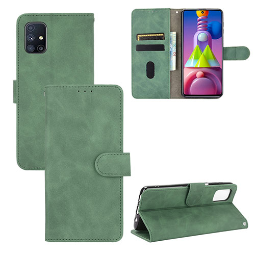 Leather Case Stands Flip Cover Holder L03Z for Samsung Galaxy M51 Green