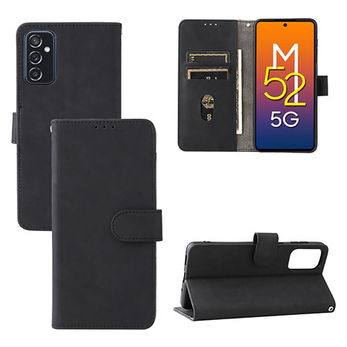 Leather Case Stands Flip Cover Holder L03Z for Samsung Galaxy M52 5G Black