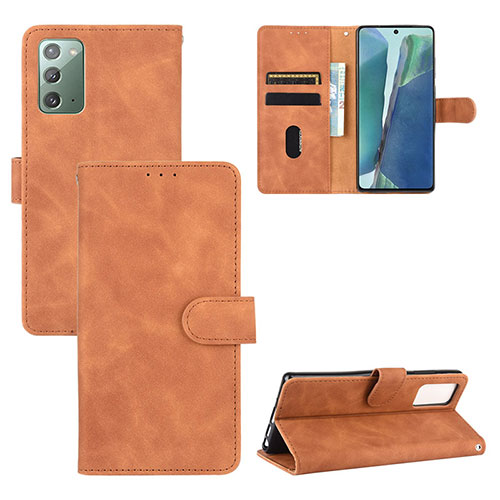 Leather Case Stands Flip Cover Holder L03Z for Samsung Galaxy Note 20 5G Brown
