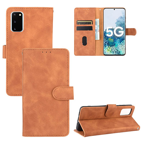 Leather Case Stands Flip Cover Holder L03Z for Samsung Galaxy S20 FE (2022) 5G Brown