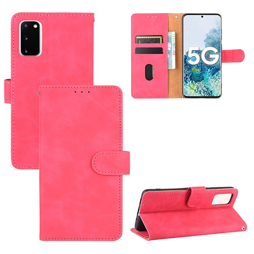 Leather Case Stands Flip Cover Holder L03Z for Samsung Galaxy S20 FE (2022) 5G Hot Pink