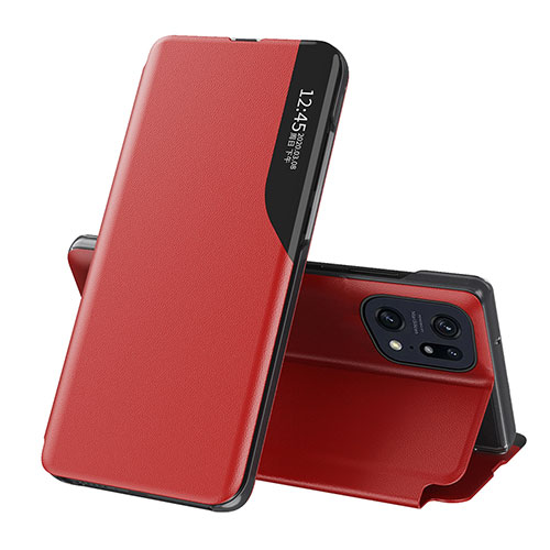 Leather Case Stands Flip Cover Holder L04 for Oppo Find X5 5G Red