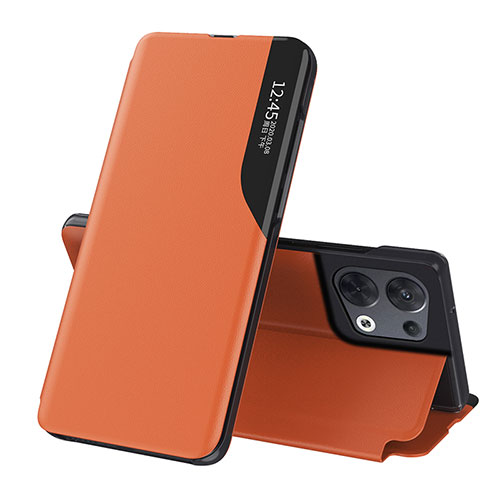 Leather Case Stands Flip Cover Holder L04 for Oppo Reno8 5G Orange