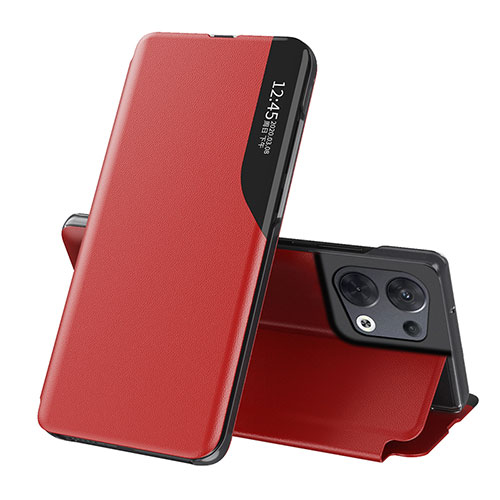 Leather Case Stands Flip Cover Holder L04 for Oppo Reno9 Pro+ Plus 5G Red