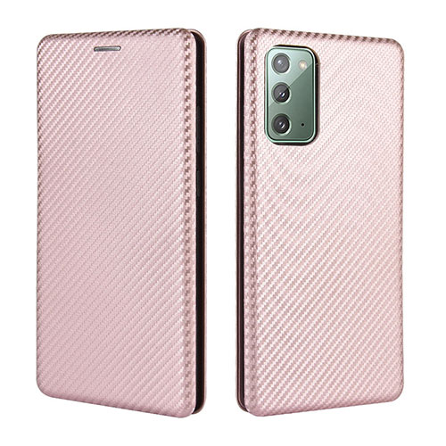 Leather Case Stands Flip Cover Holder L04Z for Samsung Galaxy Note 20 5G Rose Gold