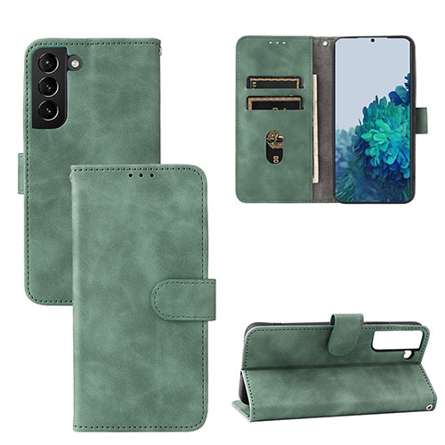 Leather Case Stands Flip Cover Holder L04Z for Samsung Galaxy S21 FE 5G Green