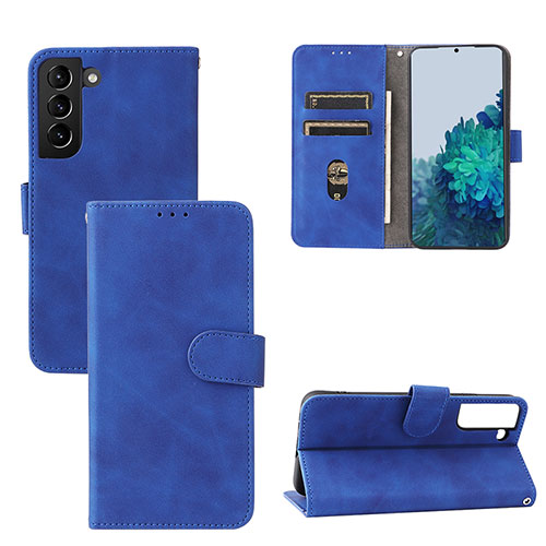 Leather Case Stands Flip Cover Holder L04Z for Samsung Galaxy S22 Plus 5G Blue
