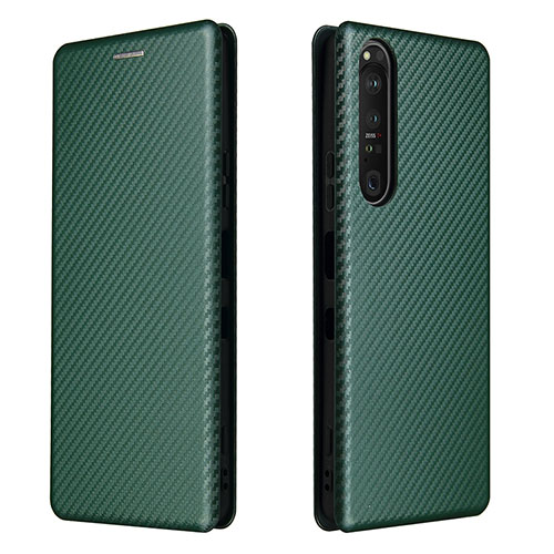 Leather Case Stands Flip Cover Holder L04Z for Sony Xperia 1 III Green