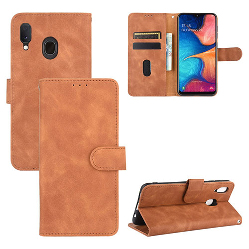 Leather Case Stands Flip Cover Holder L05Z for Samsung Galaxy A30 Brown