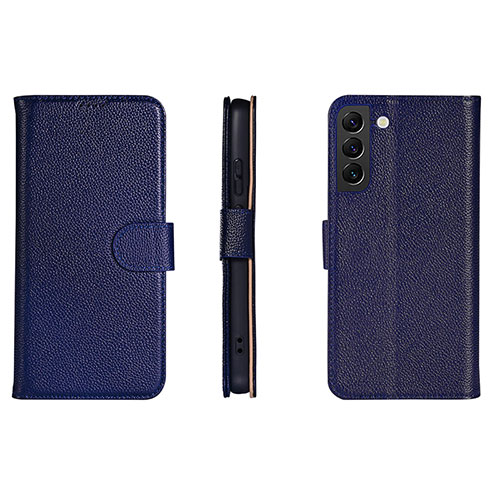 Leather Case Stands Flip Cover Holder L06 for Samsung Galaxy S21 5G Blue