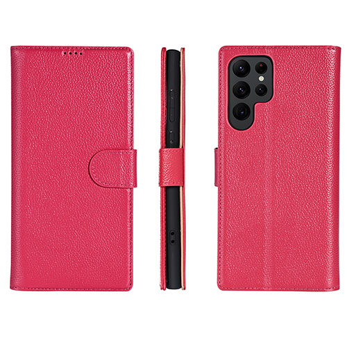 Leather Case Stands Flip Cover Holder L06 for Samsung Galaxy S21 Ultra 5G Hot Pink