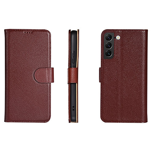 Leather Case Stands Flip Cover Holder L06 for Samsung Galaxy S22 5G Red Wine