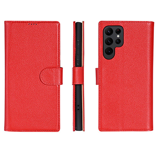 Leather Case Stands Flip Cover Holder L06 for Samsung Galaxy S23 Ultra 5G Red