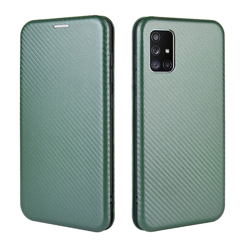 Leather Case Stands Flip Cover Holder L06Z for Samsung Galaxy A51 4G Green