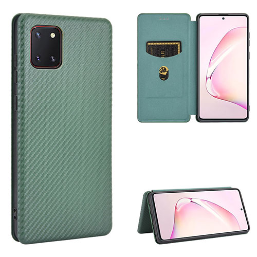 Leather Case Stands Flip Cover Holder L06Z for Samsung Galaxy A81 Green