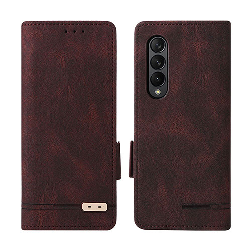 Leather Case Stands Flip Cover Holder L07Z for Samsung Galaxy Z Fold4 5G Brown