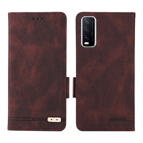 Leather Case Stands Flip Cover Holder L07Z for Vivo Y12s Brown