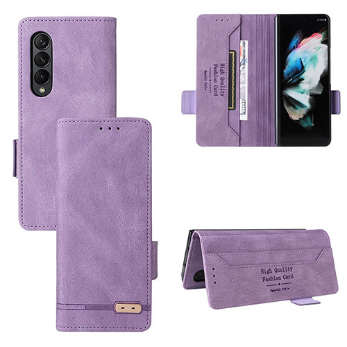 Leather Case Stands Flip Cover Holder L08Z for Samsung Galaxy Z Fold3 5G Purple