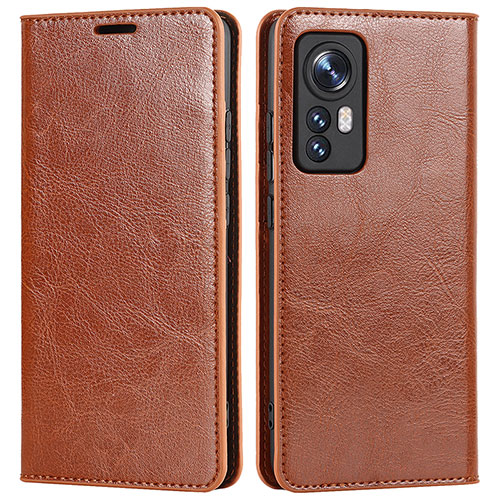 Leather Case Stands Flip Cover Holder L09 for Xiaomi Mi 12 Pro 5G Light Brown