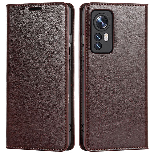 Leather Case Stands Flip Cover Holder L09 for Xiaomi Mi 12S 5G Brown