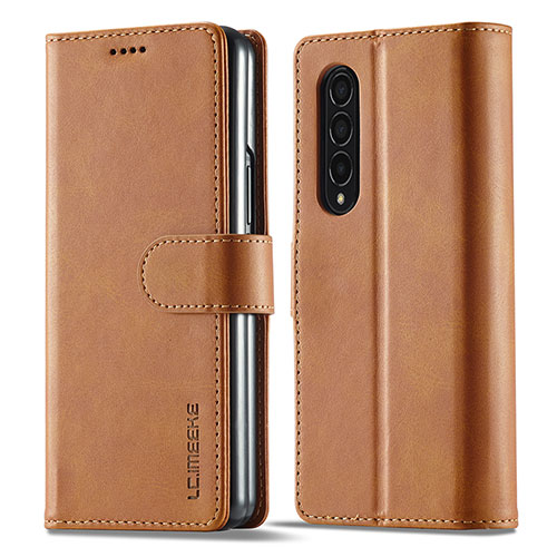 Leather Case Stands Flip Cover Holder LC1 for Samsung Galaxy Z Fold3 5G Light Brown