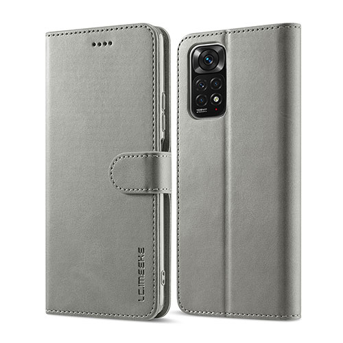 Leather Case Stands Flip Cover Holder LC1 for Xiaomi Redmi Note 11 Pro 4G Gray