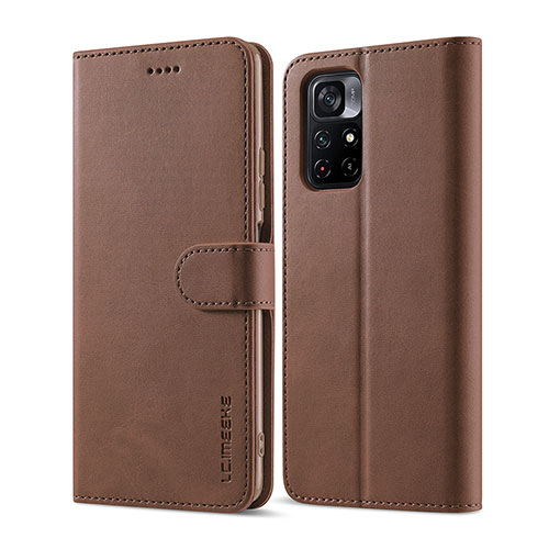 Leather Case Stands Flip Cover Holder LC1 for Xiaomi Redmi Note 11S 5G Brown