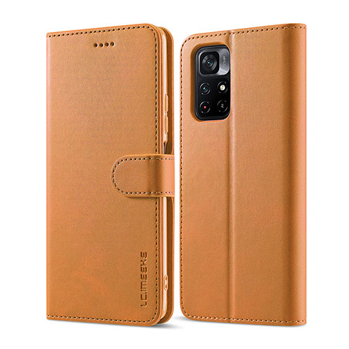 Leather Case Stands Flip Cover Holder LC1 for Xiaomi Redmi Note 11S 5G Light Brown