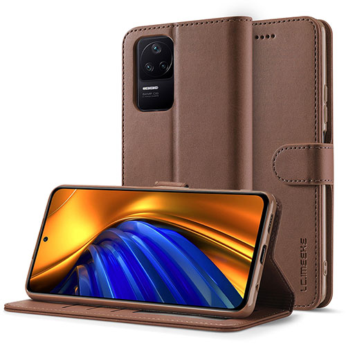Leather Case Stands Flip Cover Holder LC2 for Xiaomi Poco F4 5G Brown