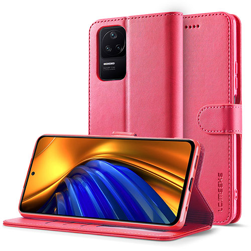 Leather Case Stands Flip Cover Holder LC2 for Xiaomi Poco F4 5G Hot Pink