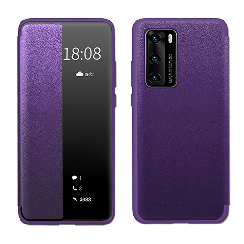 Leather Case Stands Flip Cover Holder LF1 for Huawei P40 Purple