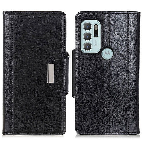 Leather Case Stands Flip Cover Holder M01L for Motorola Moto G60s Black