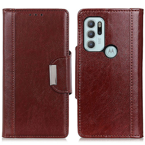 Leather Case Stands Flip Cover Holder M01L for Motorola Moto G60s Brown