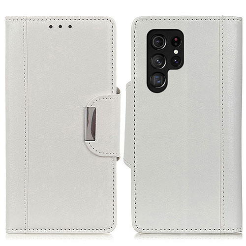 Leather Case Stands Flip Cover Holder M01L for Samsung Galaxy S21 Ultra 5G White