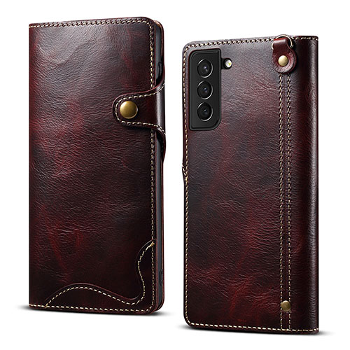 Leather Case Stands Flip Cover Holder M01T for Samsung Galaxy S21 5G Red Wine