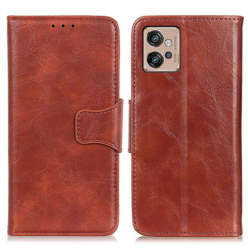 Leather Case Stands Flip Cover Holder M02L for Motorola Moto G32 Brown