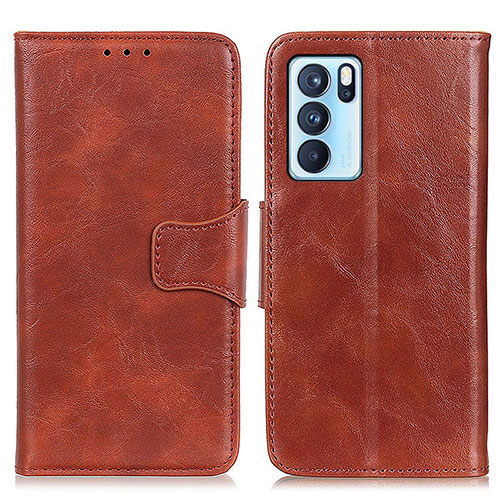 Leather Case Stands Flip Cover Holder M02L for Oppo Reno6 Pro 5G India Brown