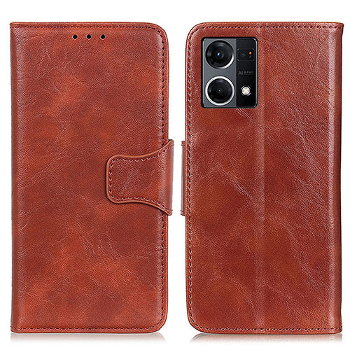 Leather Case Stands Flip Cover Holder M02L for Oppo Reno7 4G Brown