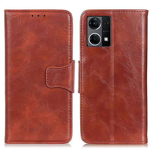 Leather Case Stands Flip Cover Holder M02L for Oppo Reno8 4G Brown