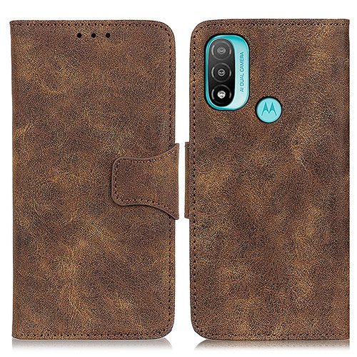 Leather Case Stands Flip Cover Holder M03L for Motorola Moto E20 Brown