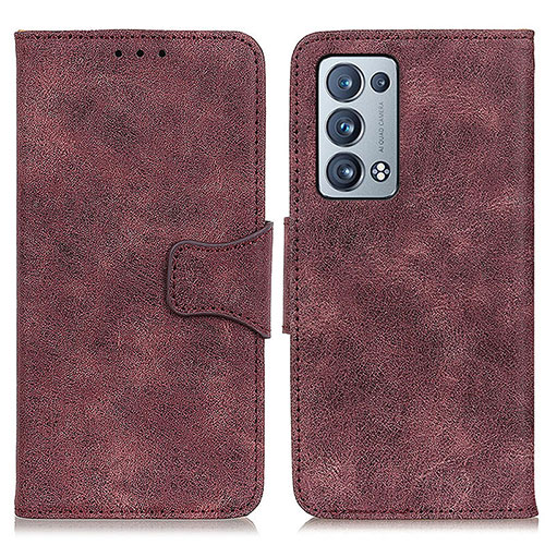 Leather Case Stands Flip Cover Holder M03L for Oppo Reno6 Pro+ Plus 5G Purple