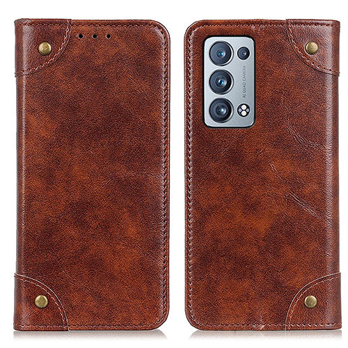 Leather Case Stands Flip Cover Holder M04L for Oppo Reno6 Pro 5G Brown
