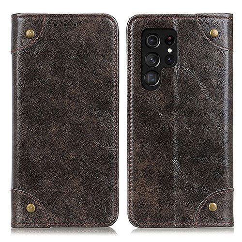 Leather Case Stands Flip Cover Holder M04L for Samsung Galaxy S21 Ultra 5G Bronze