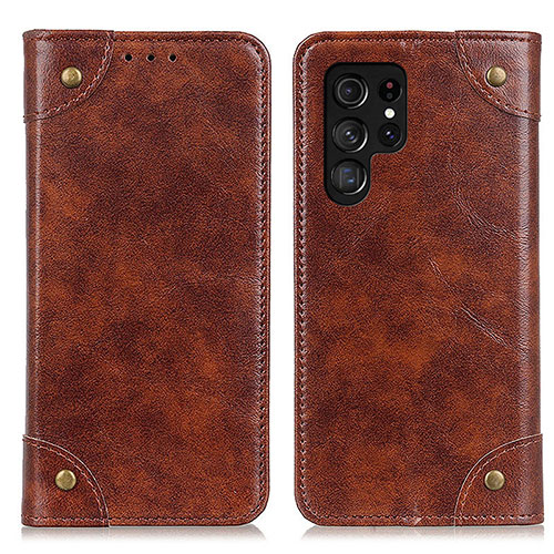 Leather Case Stands Flip Cover Holder M04L for Samsung Galaxy S21 Ultra 5G Brown