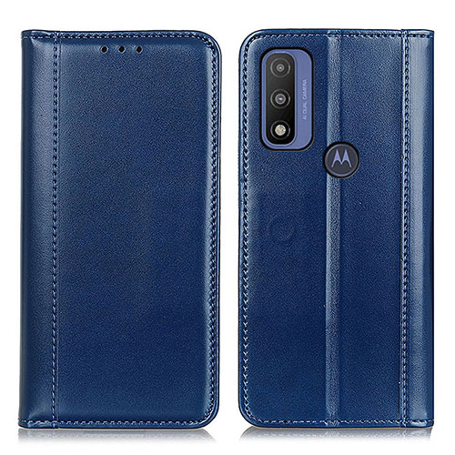 Leather Case Stands Flip Cover Holder M05L for Motorola Moto G Pure Blue