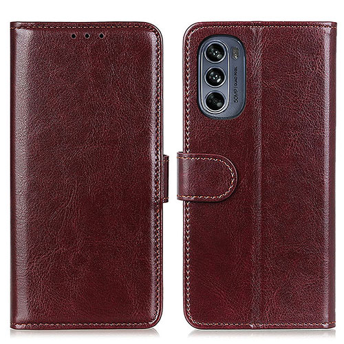 Leather Case Stands Flip Cover Holder M05L for Motorola Moto G62 5G Brown