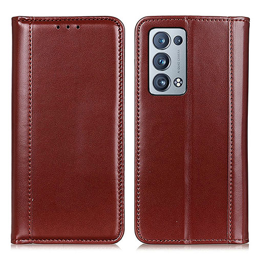Leather Case Stands Flip Cover Holder M05L for Oppo Reno6 Pro 5G Brown