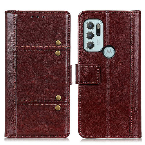 Leather Case Stands Flip Cover Holder M06L for Motorola Moto G60s Brown