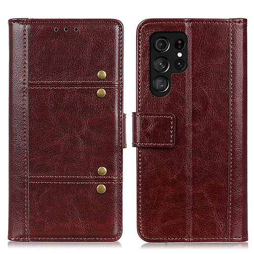 Leather Case Stands Flip Cover Holder M06L for Samsung Galaxy S21 Ultra 5G Brown