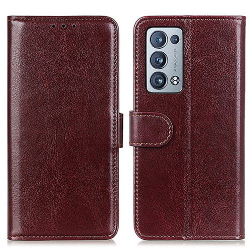 Leather Case Stands Flip Cover Holder M07L for Oppo Reno6 Pro+ Plus 5G Brown